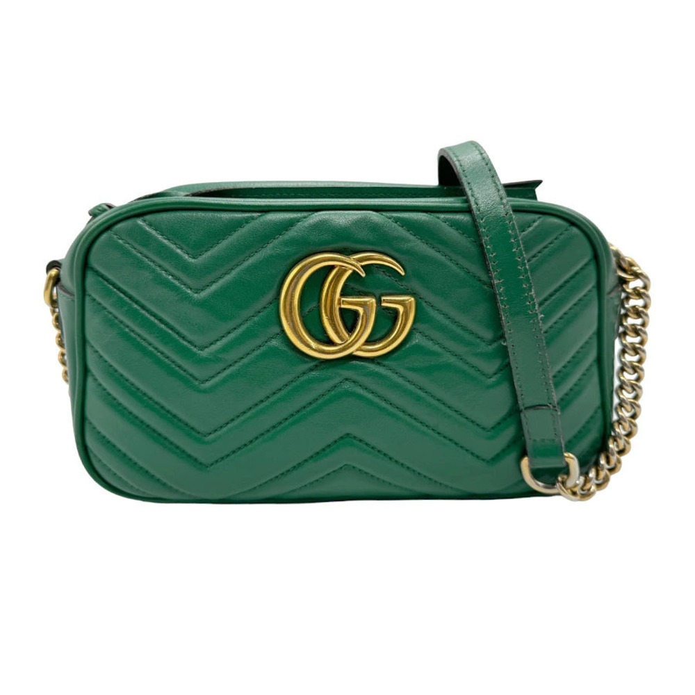 Gucci GG Marmont Leather Crossbody Bag Green Gold